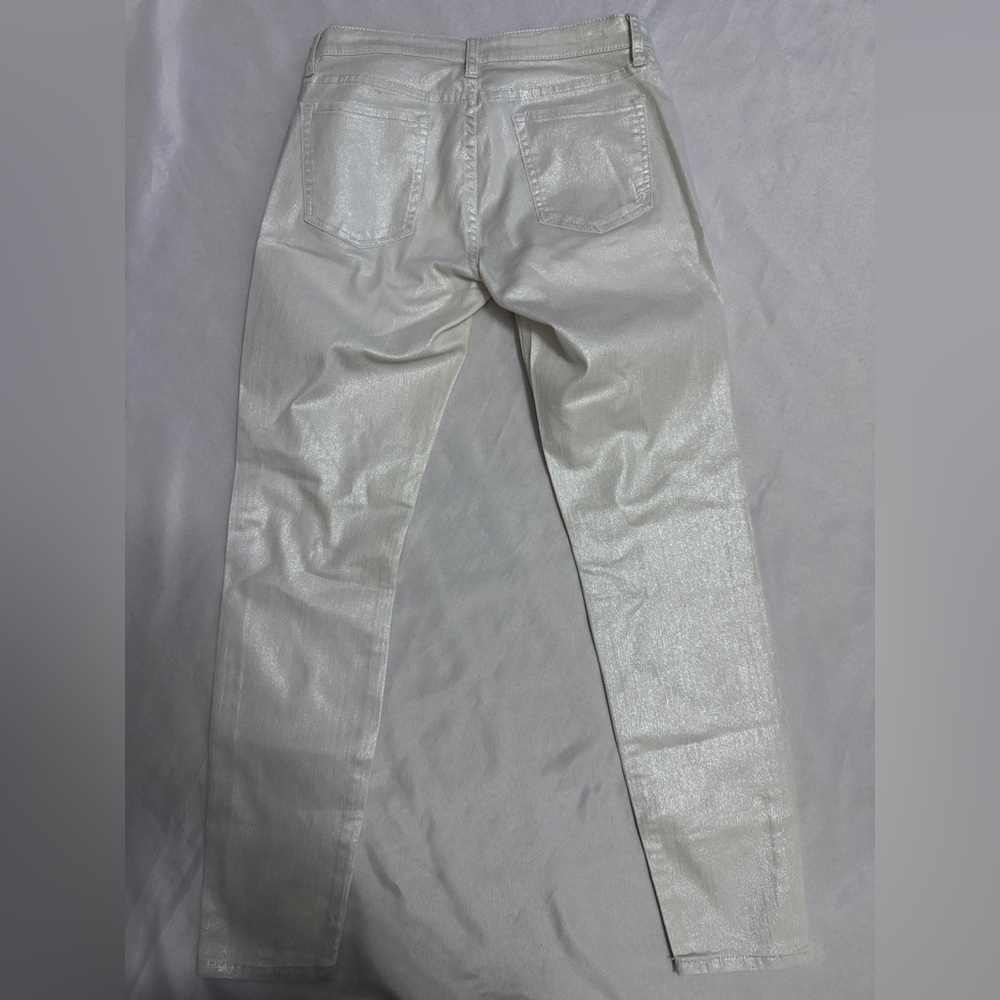 LIKE NEW Bebe Precious Metal Icon Skinny Jeans in Silver Rain White Shimmer - Picture 7 of 7